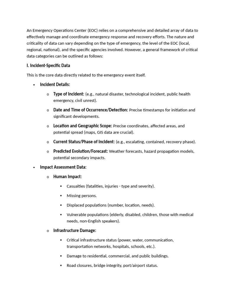 EOC Data Types for Emergency Management | PDF | Emergency | Geographic ...