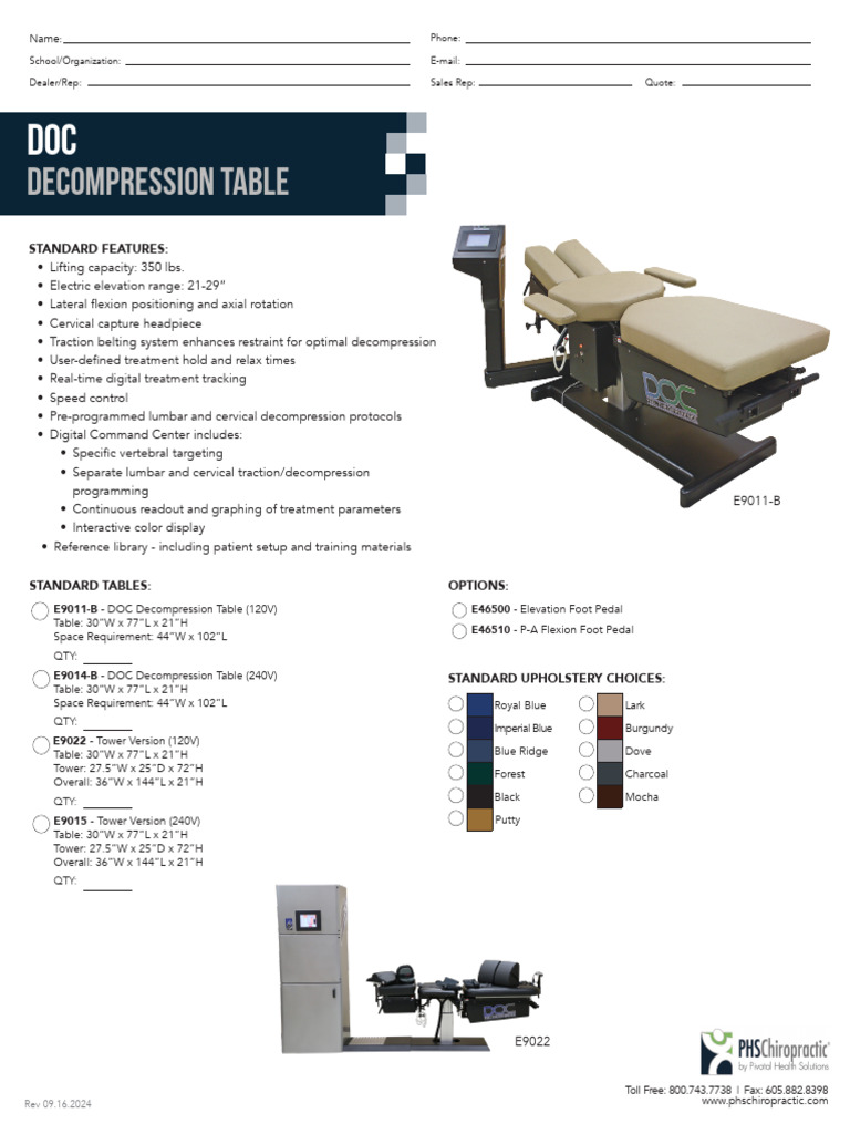 Chiropractic Decompression Table Specs | PDF
