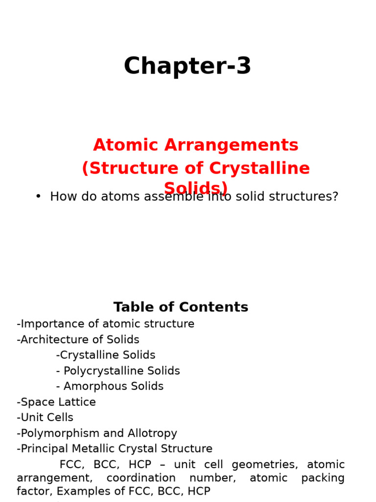 Atomic Arrangements in Crystalline Solids | PDF | Crystal Structure ...