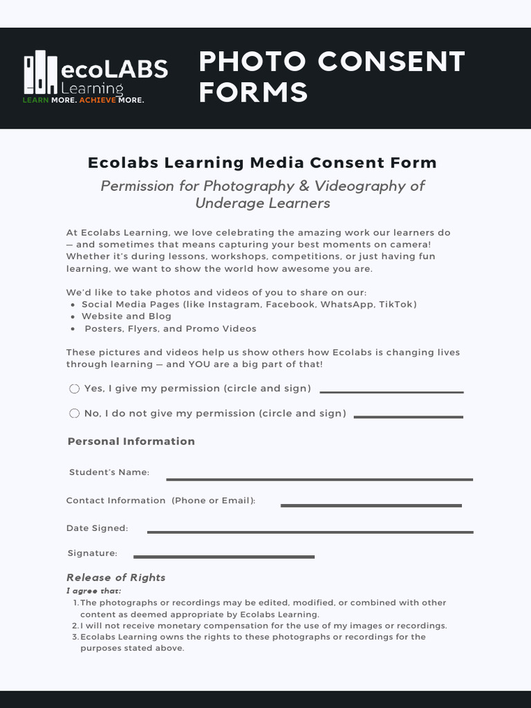 Ecolabs Photo Consent Form for Learners | PDF