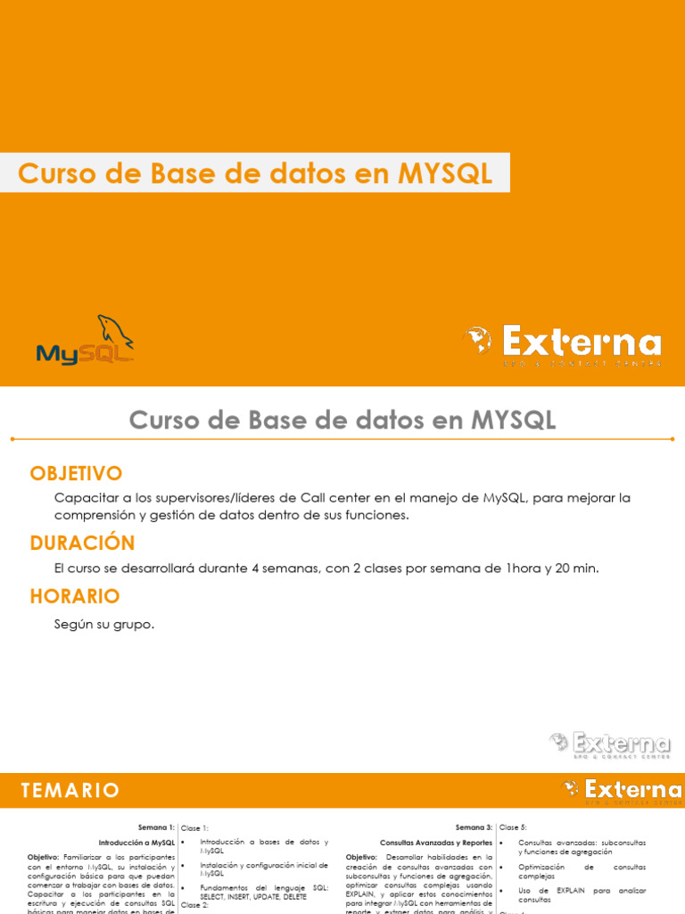 Curso MySQL para Supervisores de Call Center | PDF | Mi sql | SQL