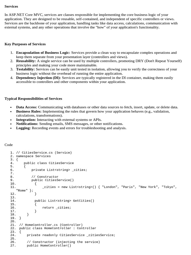 Dependency Injection in ASP.NET Core | PDF | Class (Computer ...