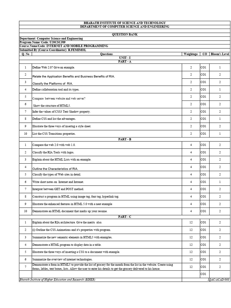 Internet and Mobile Programming Question Bank | PDF | Web Service ...