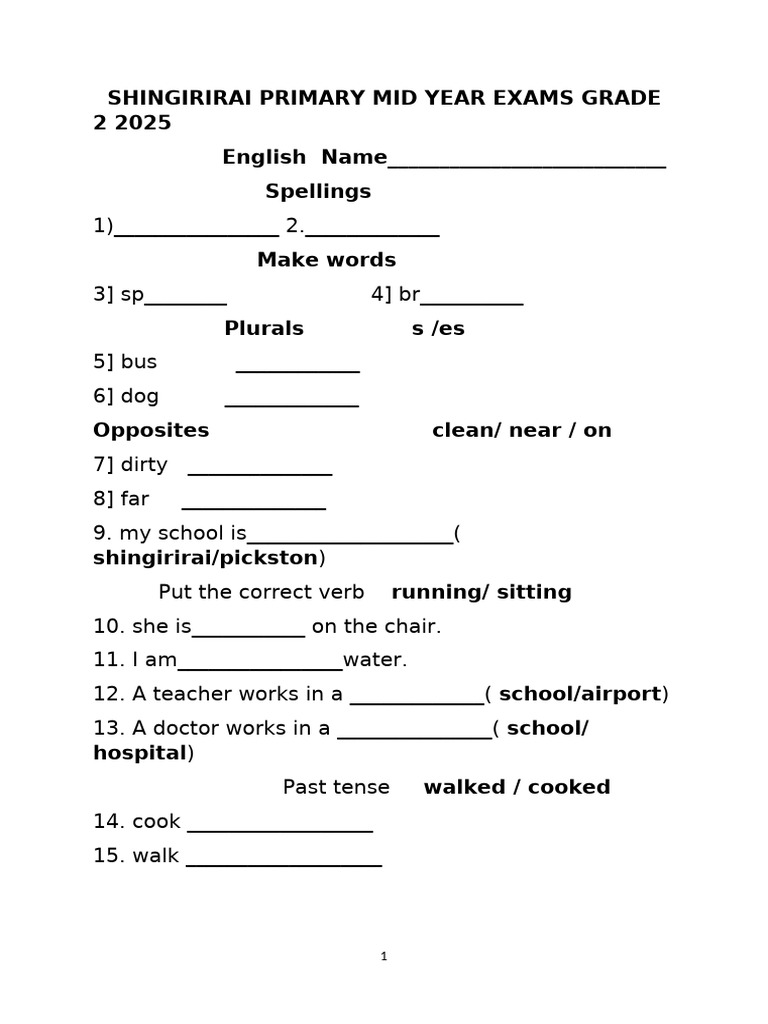 Engilshmid Year Exams Grade 2 2025 - 062406 | PDF