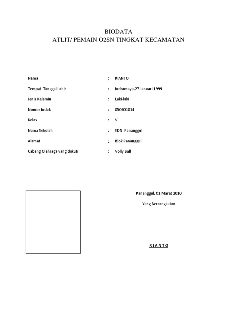 Biodata Atlet O2SN Indramayu | PDF