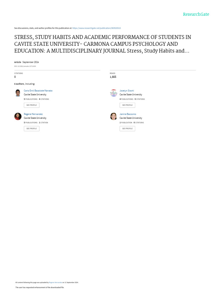 Stress Study Habits and Academic Performance of Students | PDF | Stress ...