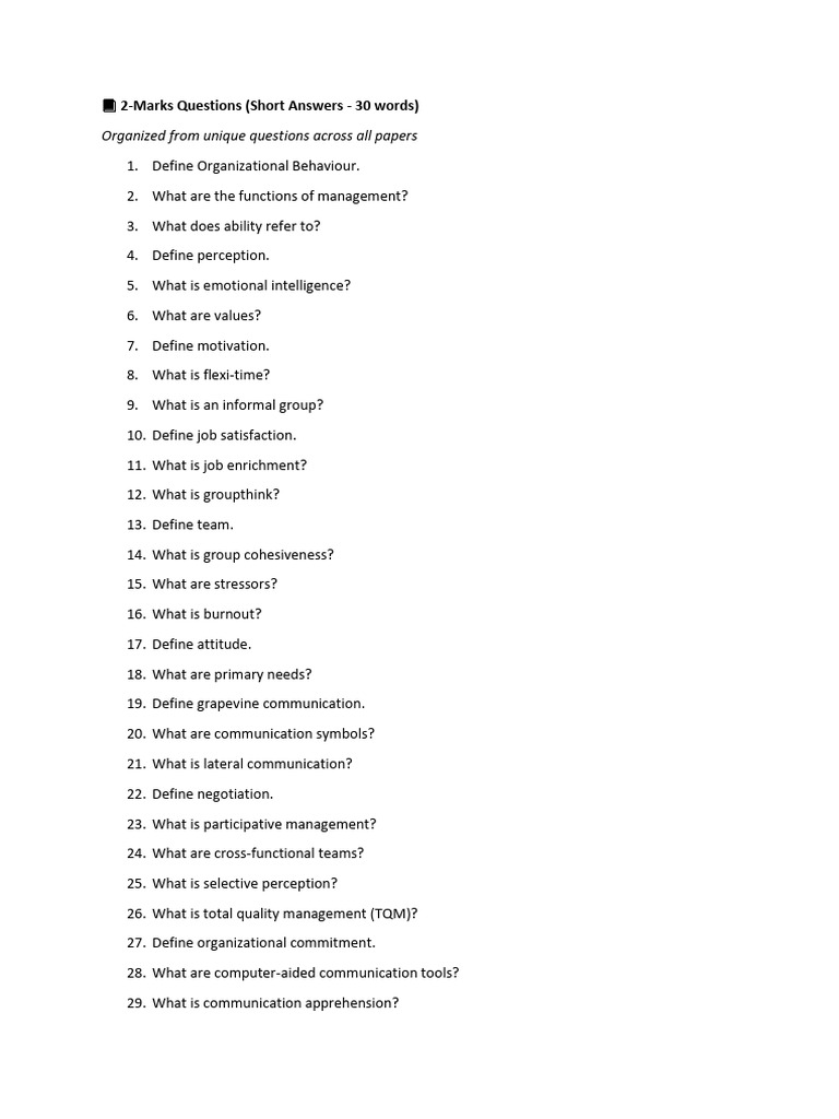 OB - Questions - Collated From Previous Year Question Papers | PDF ...