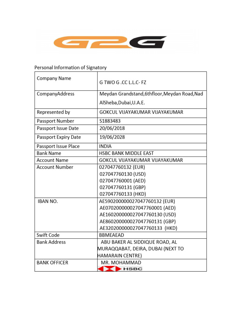 HSBC Dubai (G Two G. CC L.L.C-FZ) .Cis | PDF
