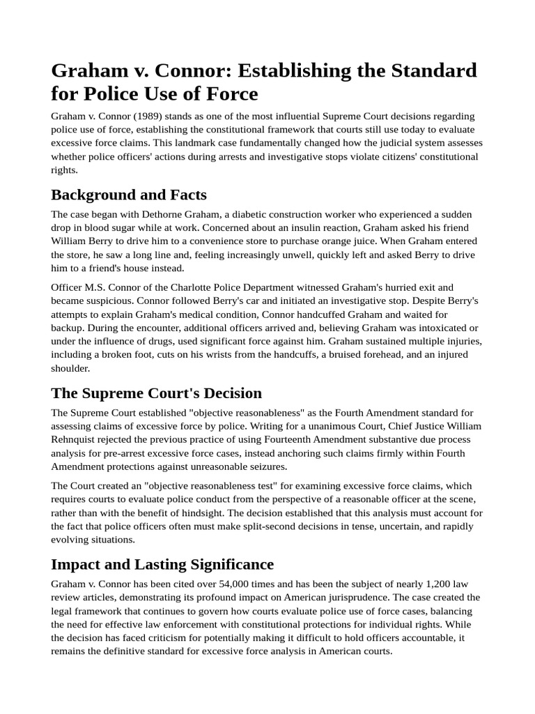 Graham v. Connor: Police Use of Force Standard | PDF | Graham V. Connor ...