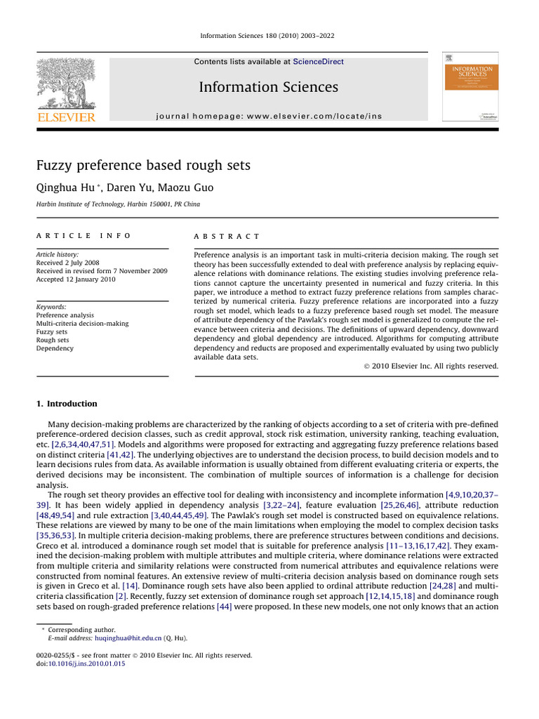 2010-Fuzzy Preference Based Rough Sets | PDF | Mathematical Analysis ...