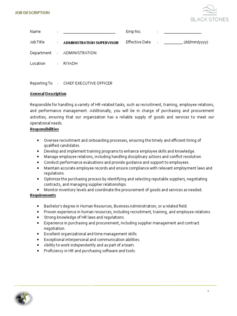 Administration Supervisor | PDF