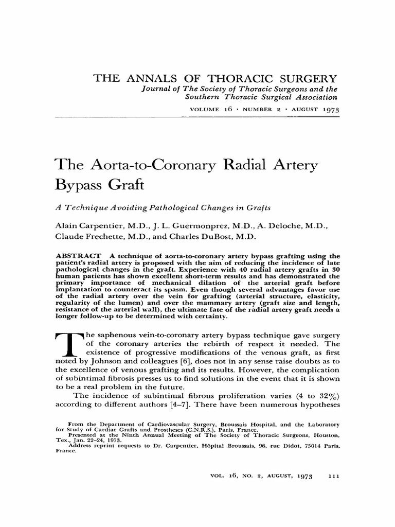 Aorta To Radial Artery Bypass | PDF | Coronary Artery Bypass Surgery ...