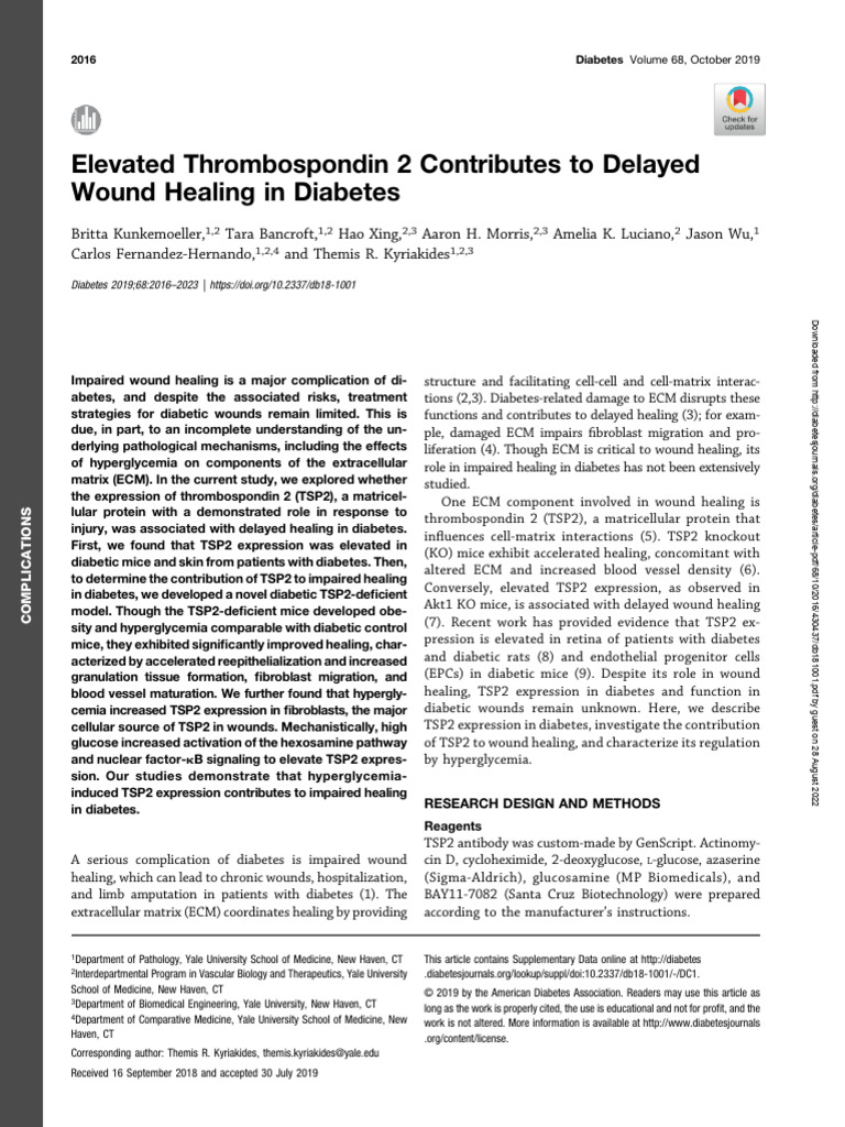 Thrombospondin 2 and Diabetic Wound Healing | PDF | Wound Healing | Nf κb