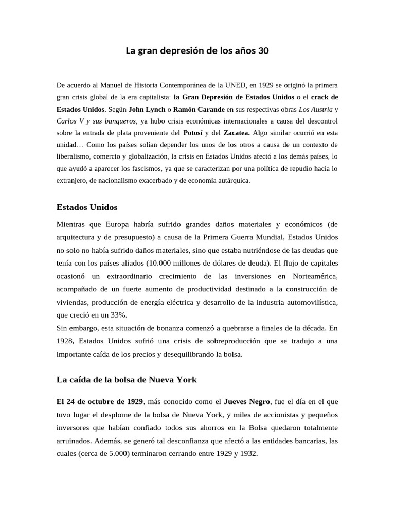 La Gran Depresión y el New Deal en EE.UU. | PDF | Nuevo acuerdo | Gran ...