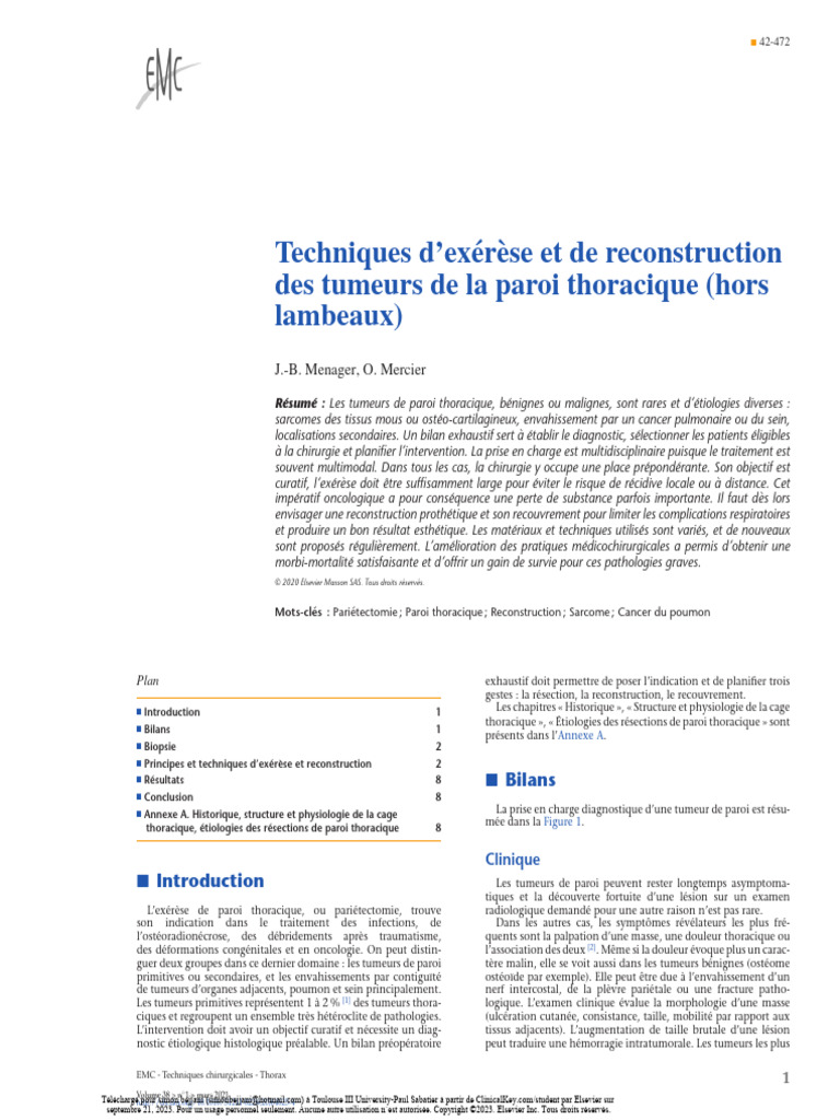 Exérèse et reconstruction thoracique | PDF | Biopsie | Cancer