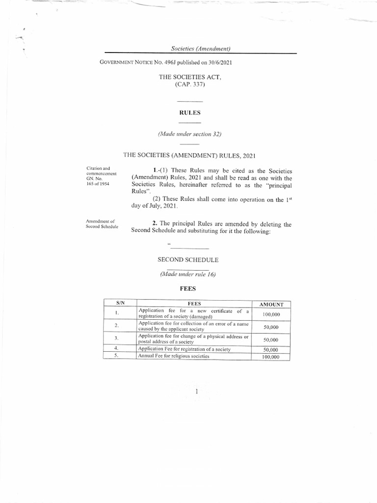 Societies Amendment Rules 2021 Fees | PDF
