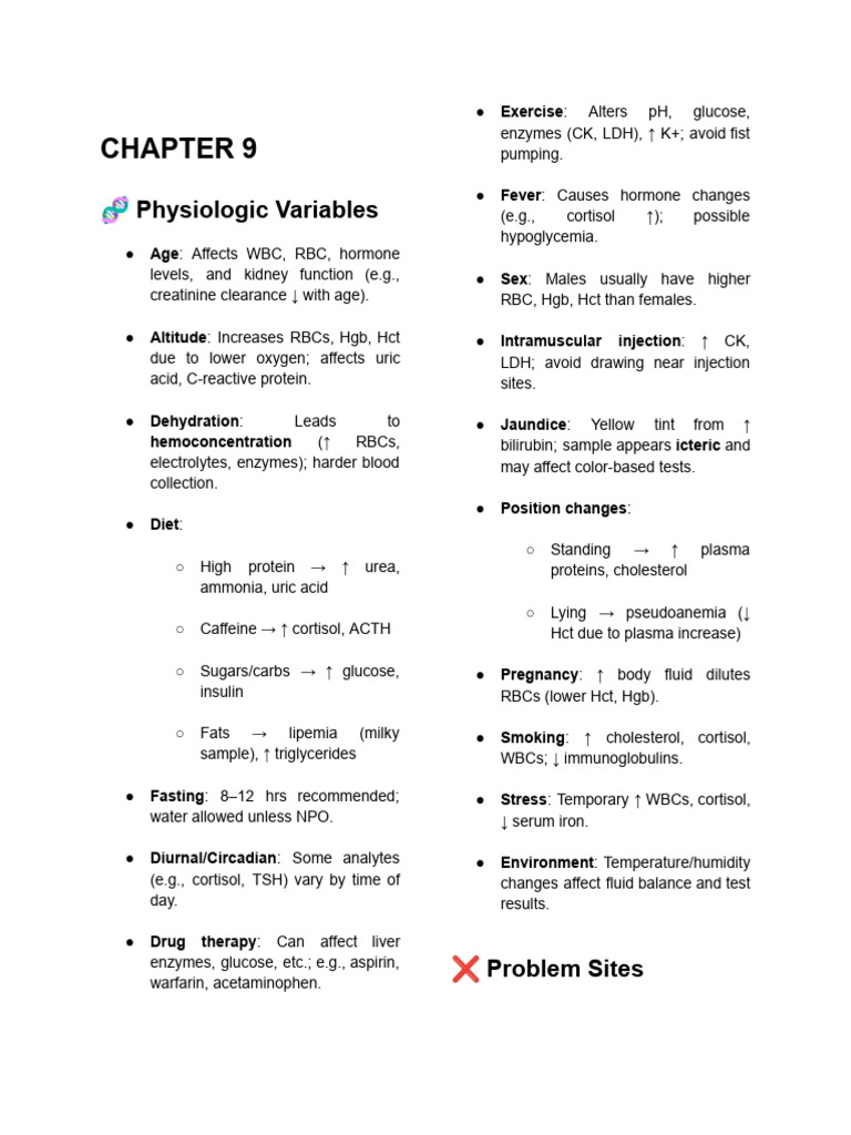 Physiologic Variables Affecting Blood Tests | PDF | Medical Specialties ...