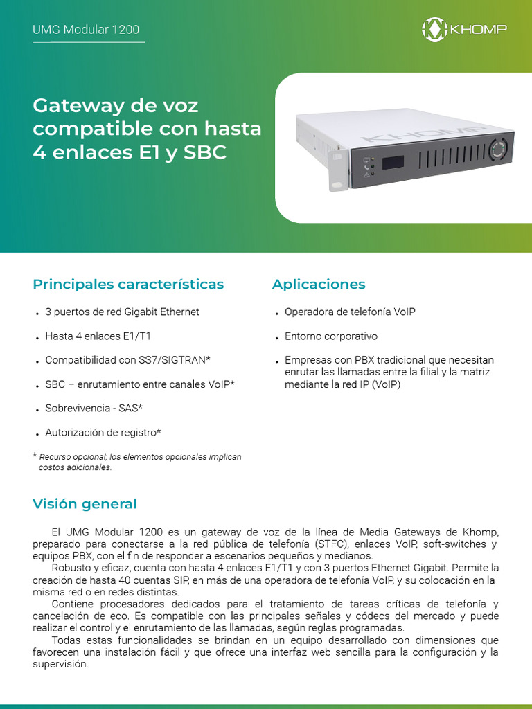 Gateway de Voz UMG Modular 1200 VoIP | PDF | Voz sobre IP | protocolo ...