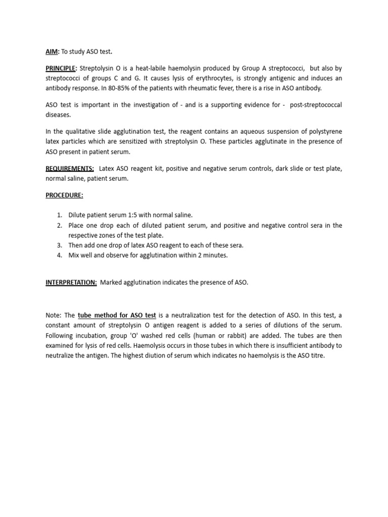 ASO Test Procedure and Principle | PDF
