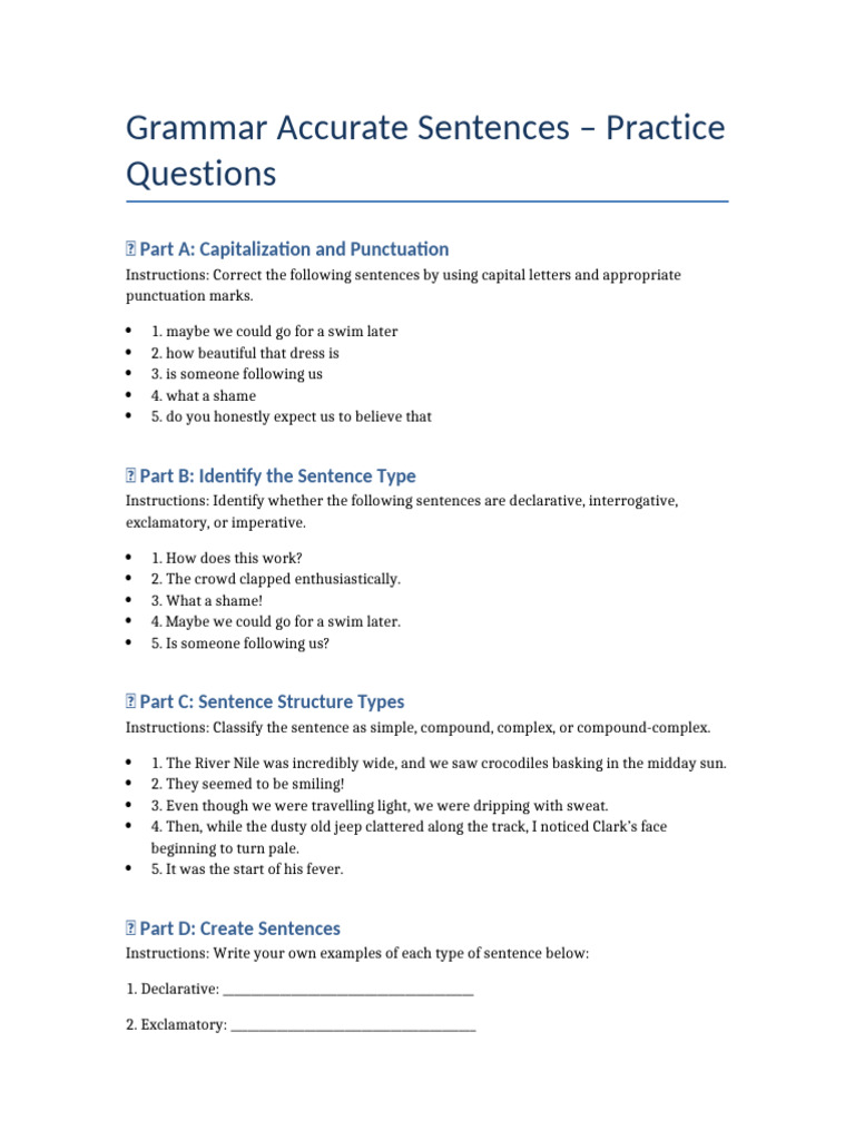 Sentence Structure and Types Practice | PDF
