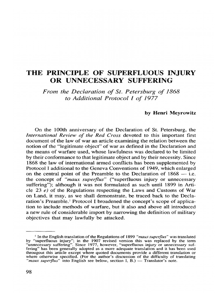 Superfluous Injury in War Law Evolution | PDF | Law Of War ...