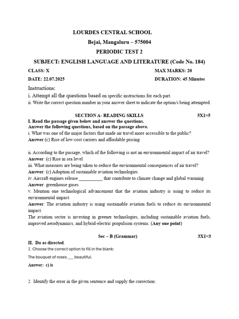 Answer Key-English X PT2 - 2025 | PDF | Aviation
