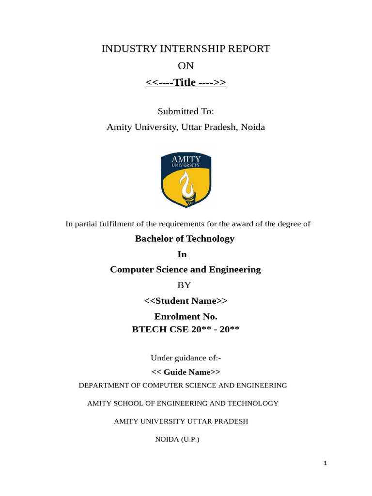 Internship Report: B.Tech CSE Amity | PDF | Engineering | Academic Degree