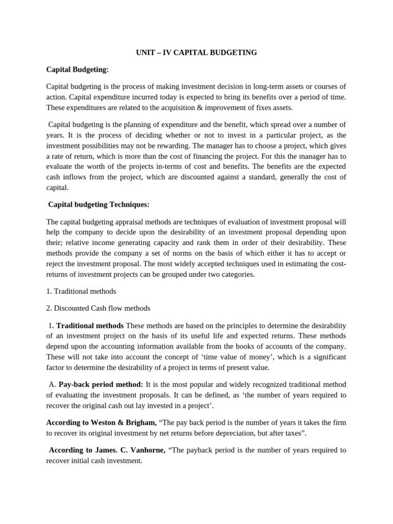 Capital Budgeting Techniques Explained | PDF | Capital Budgeting | Net ...