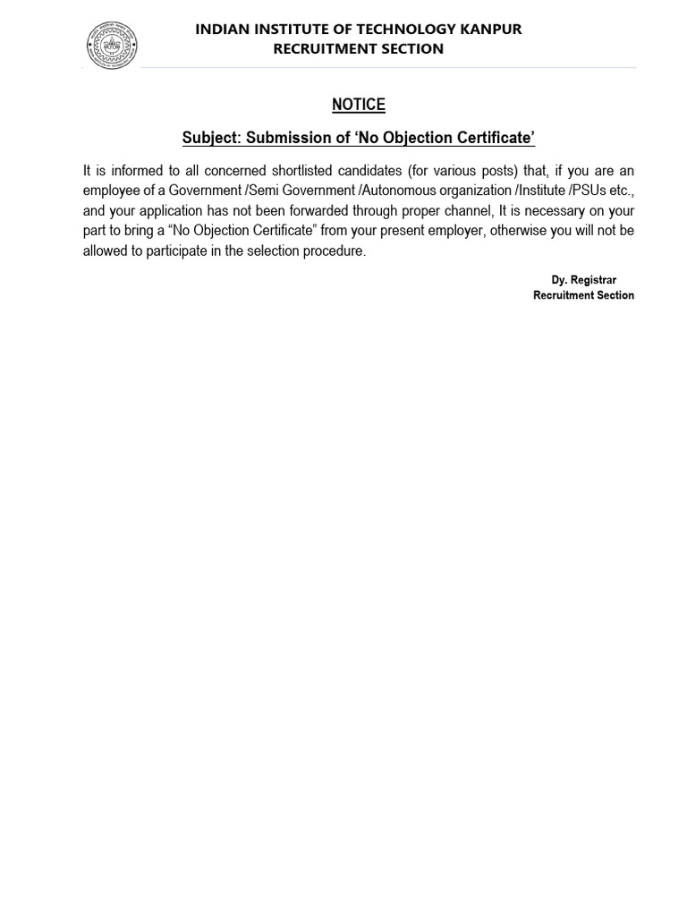 No Objection Certificate | PDF