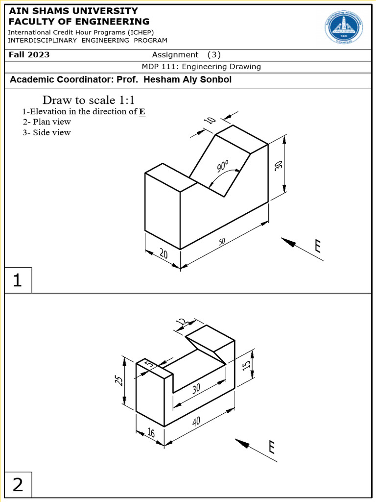 Engineering Drawing Assignment 3 | PDF | Technical Drawing | Illustration