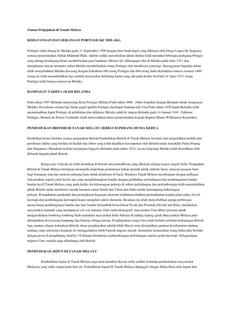 Zaman Penjajahan Di Tanah Melayu Pdf
