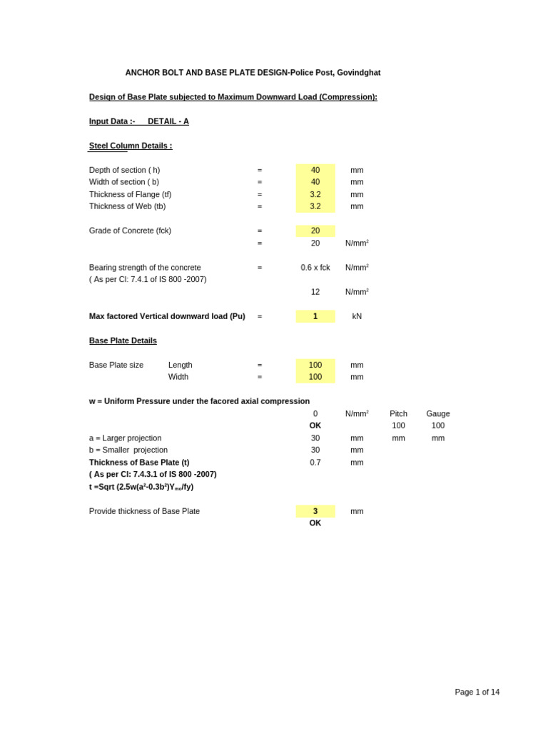Anchor Bolt and Base Plate Design | PDF | Strength Of Materials ...