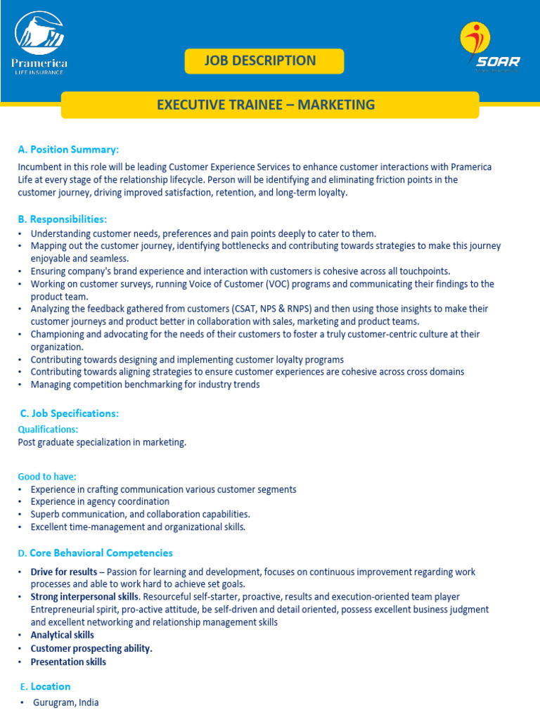Executive Trainee - Marketing Role | PDF | Customer Experience ...