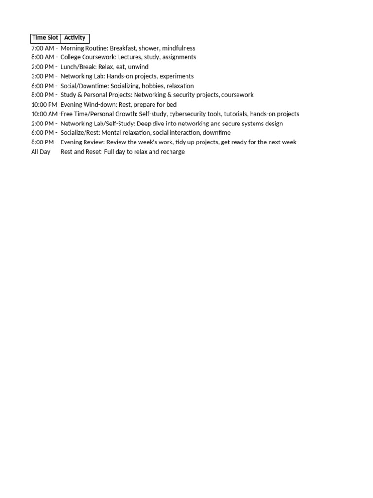 Daily Schedule for College Students | PDF