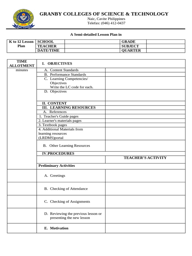 GCST Lesson Plan Format | PDF