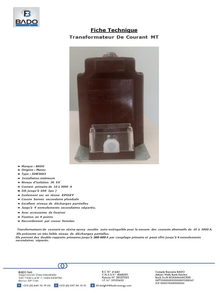 Transformateur de Courant MT BADO 36kV | PDF