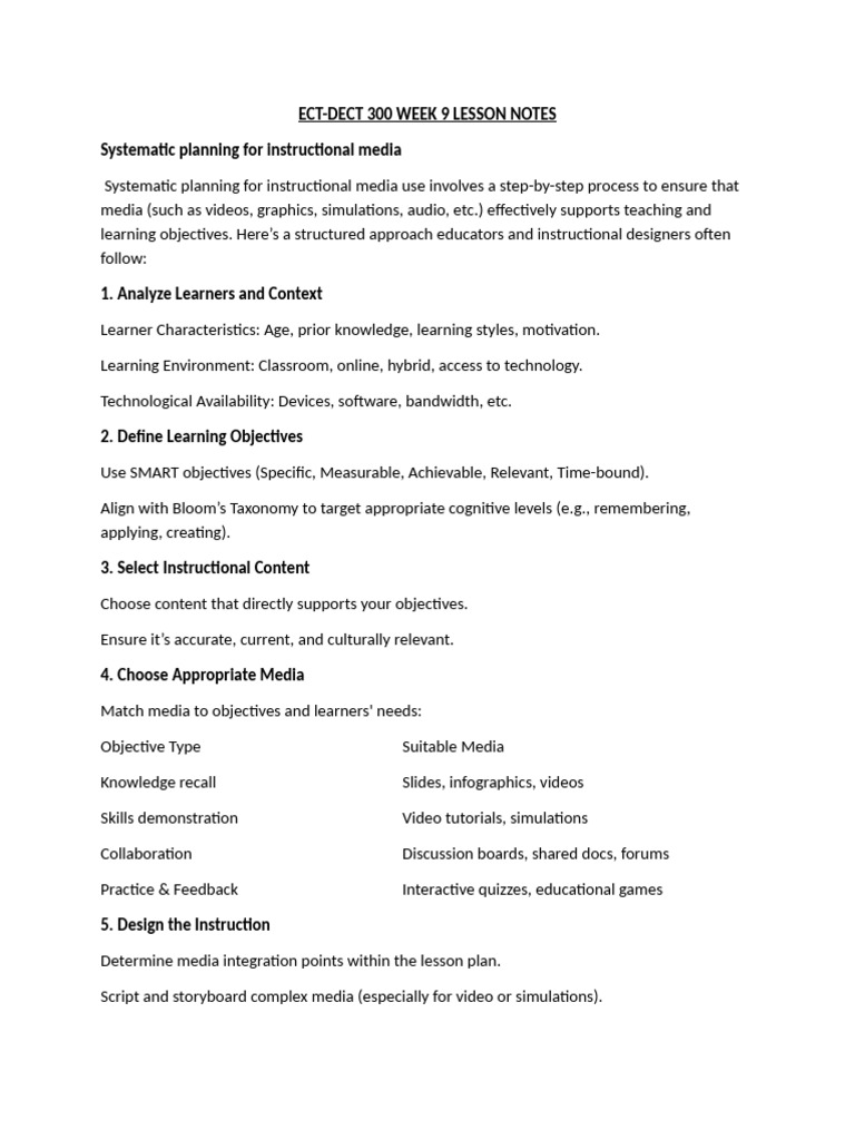 Instructional Media Planning Guide | PDF | Distance Education ...