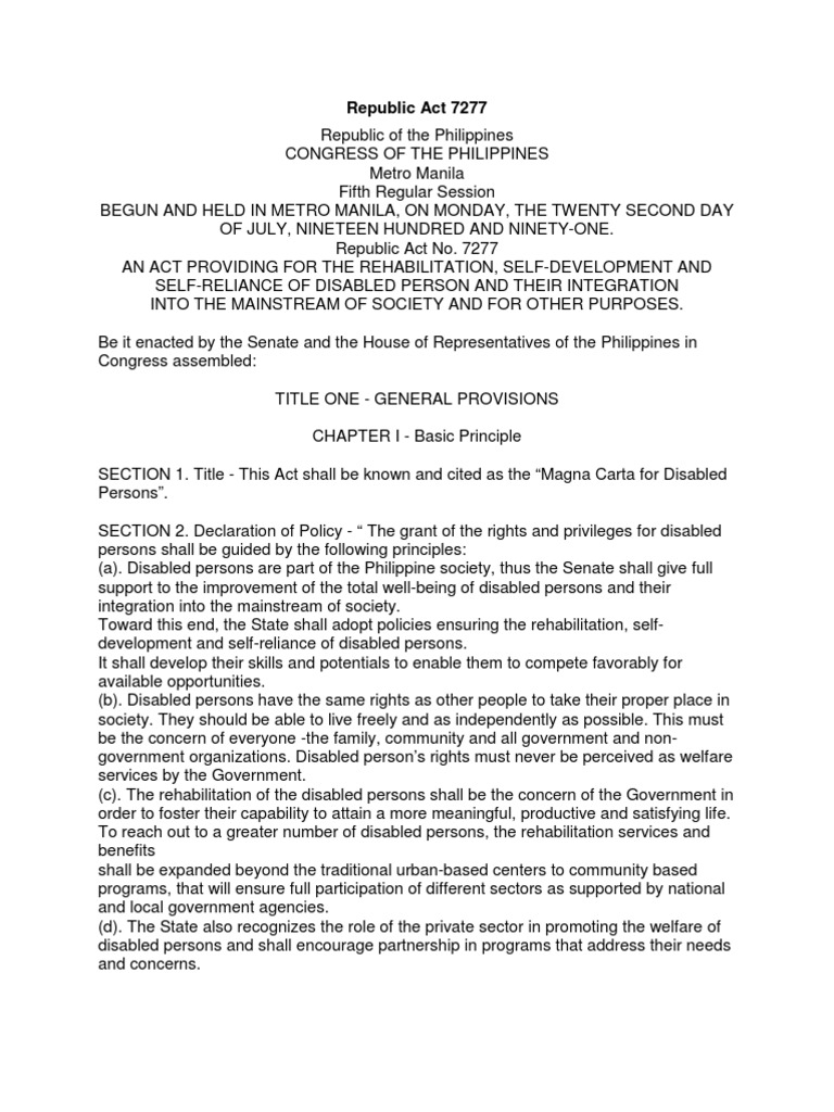 Magna Carta for Disabled Persons | PDF | Disability | Employment