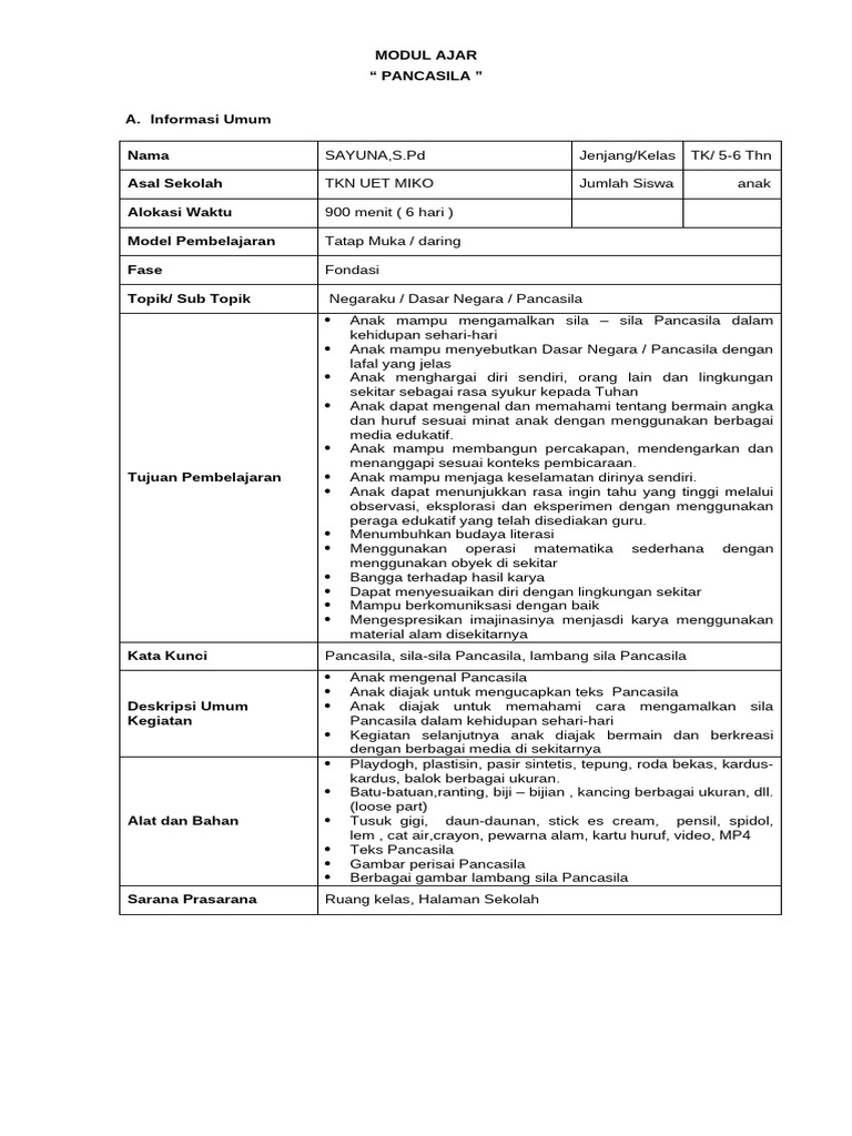 5-6 TH MODUL AJAR Aku Anak Indonesia Sus | PDF