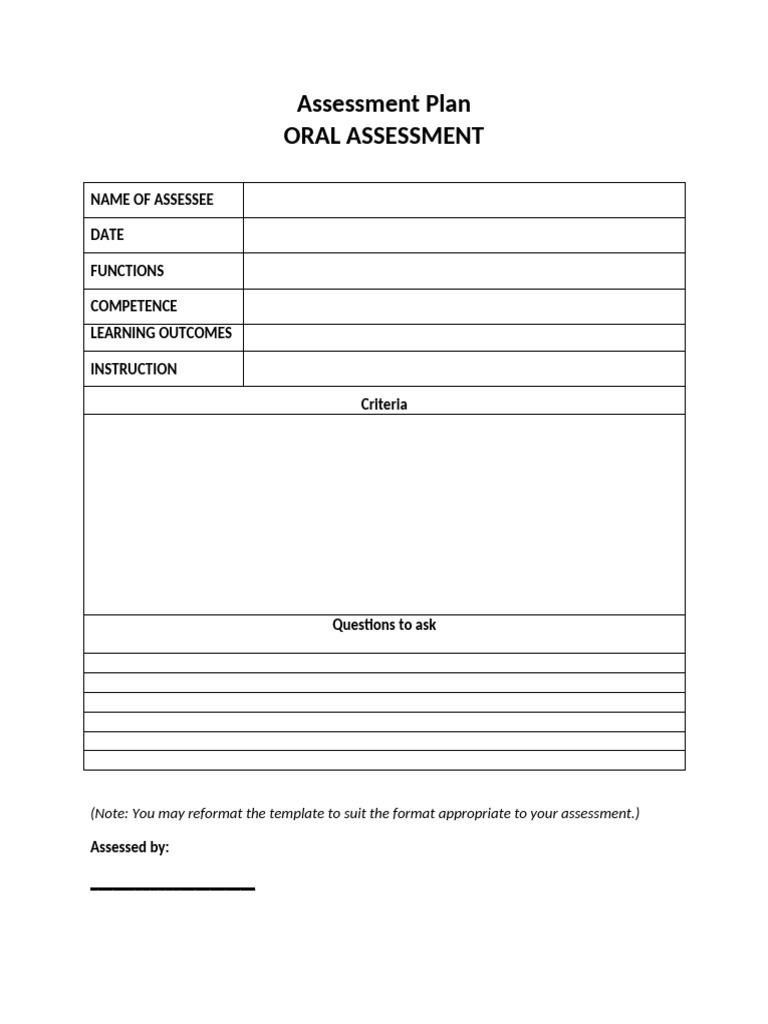 Oral Assessment Template Guide | PDF