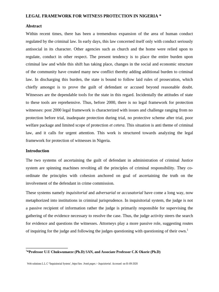 Legal Protection of Witnesses in Nigeria Current | PDF | Witness | Crimes