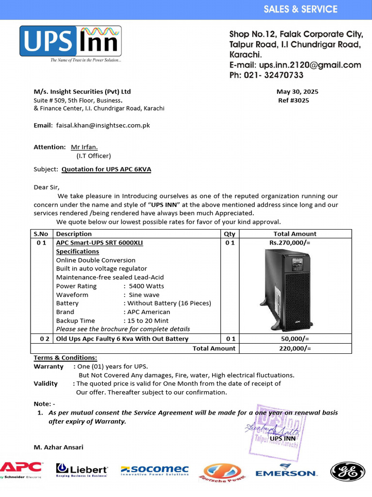 Quotation for APC 6KVA UPS System | PDF