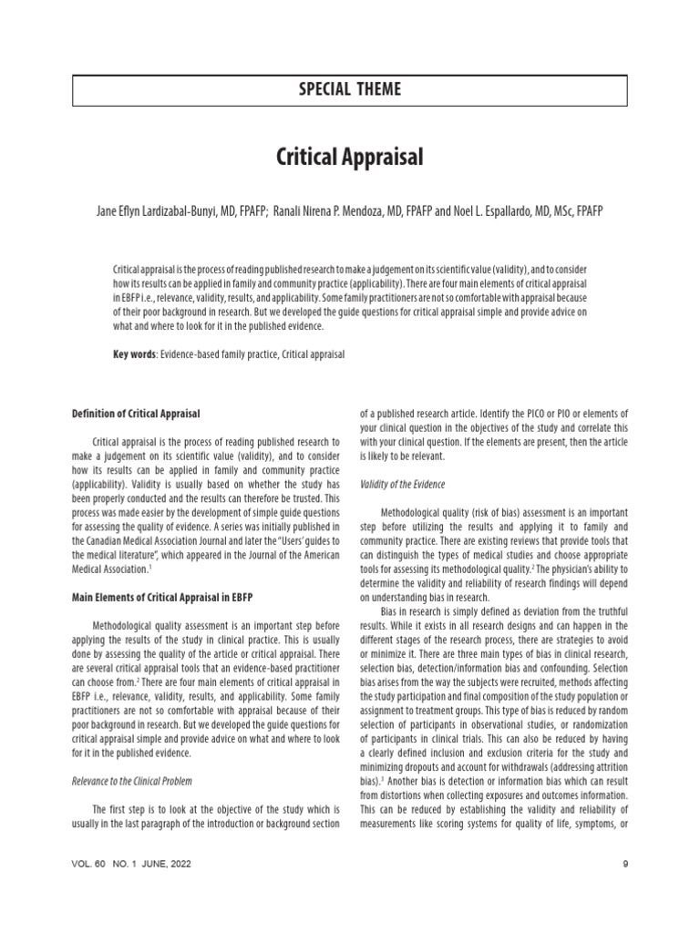 Critical Appraisal in Family Practice | PDF | Performance Appraisal ...