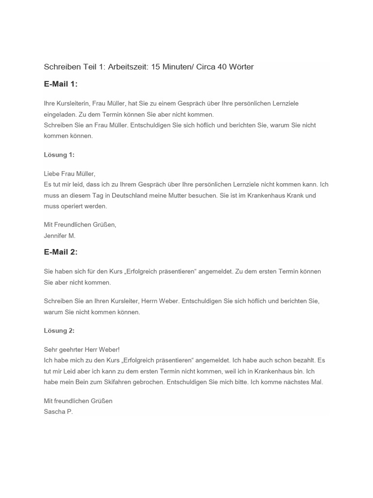 Schreiben Teil 3 - B1 | PDF