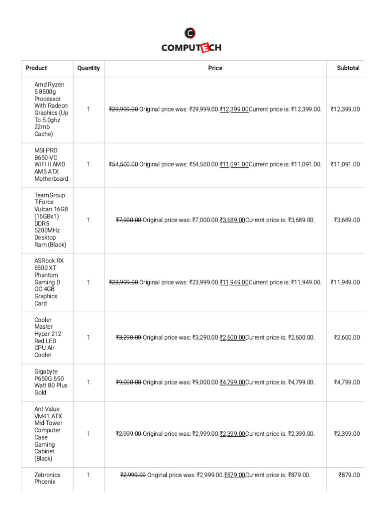 Custom PC Components Pricing in India | PDF