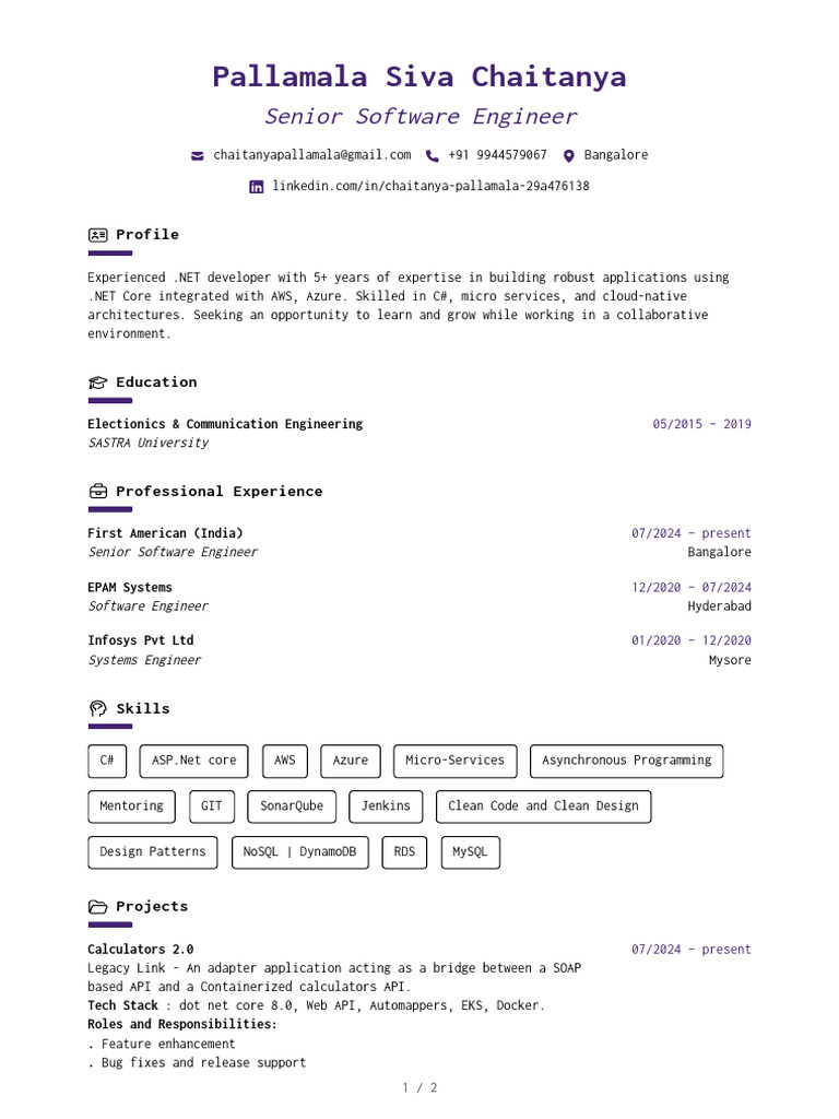 Siva Chaitanya: Senior Software Engineer Profile | PDF | Amazon Web ...