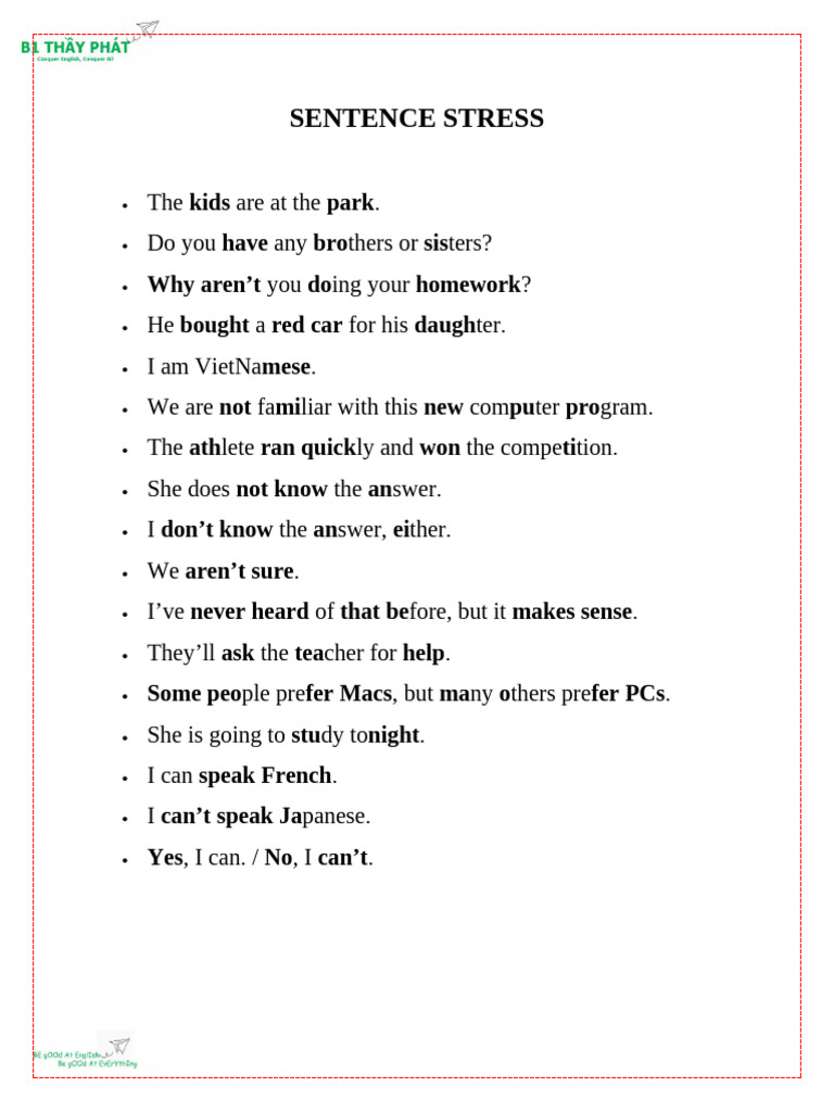 Sentence Stress | PDF