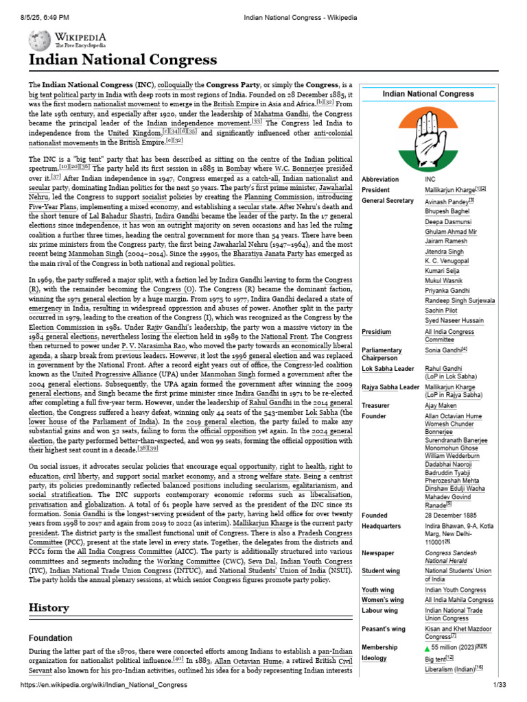 Indian National Congress Detailed | PDF | Indian National Congress ...