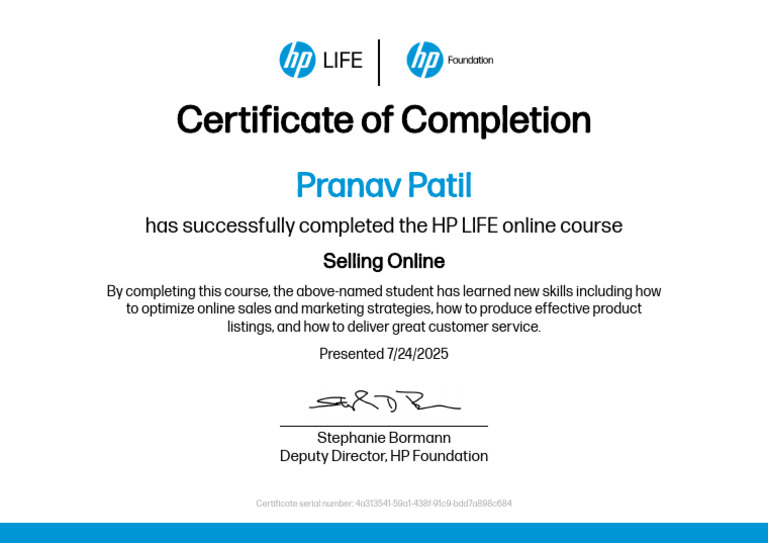 HP LIFE Selling Online Course Certificate | PDF