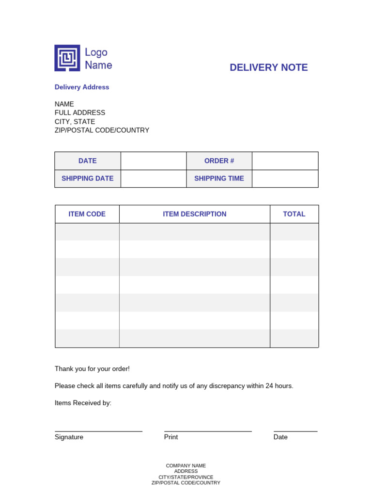 Delivery Note Template Example | PDF